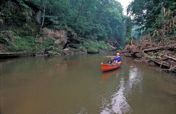 Fishing from Canoe on Bourbeuse River