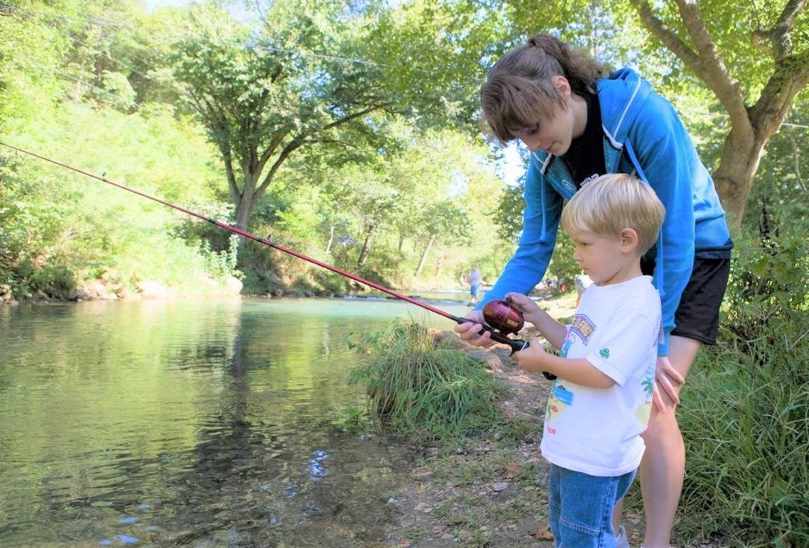 Mom and son fishing