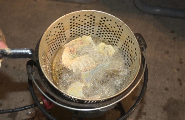 Sucker fillets in frying pan