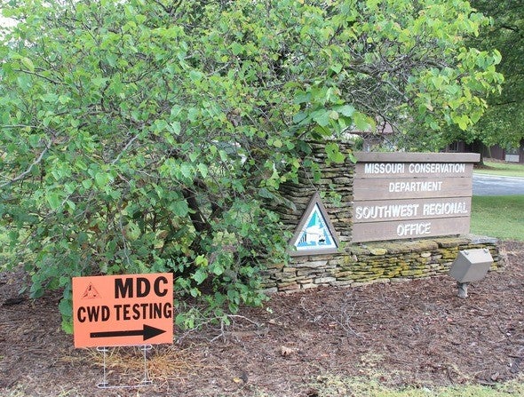 MDC CWD testing sign outside Southwest Regional office