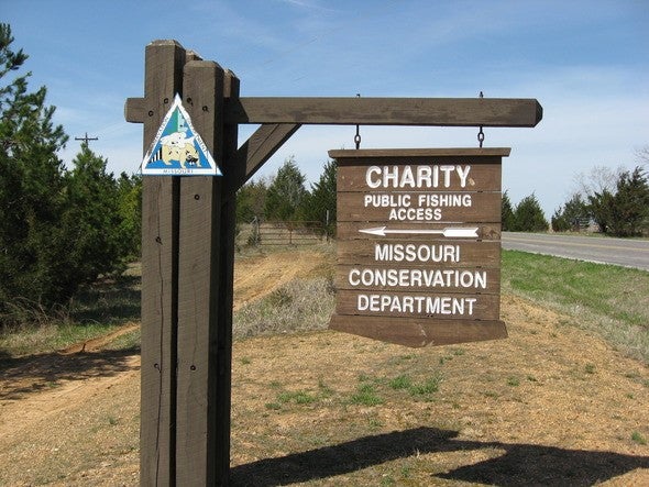 Charity Public Fishing Access sign