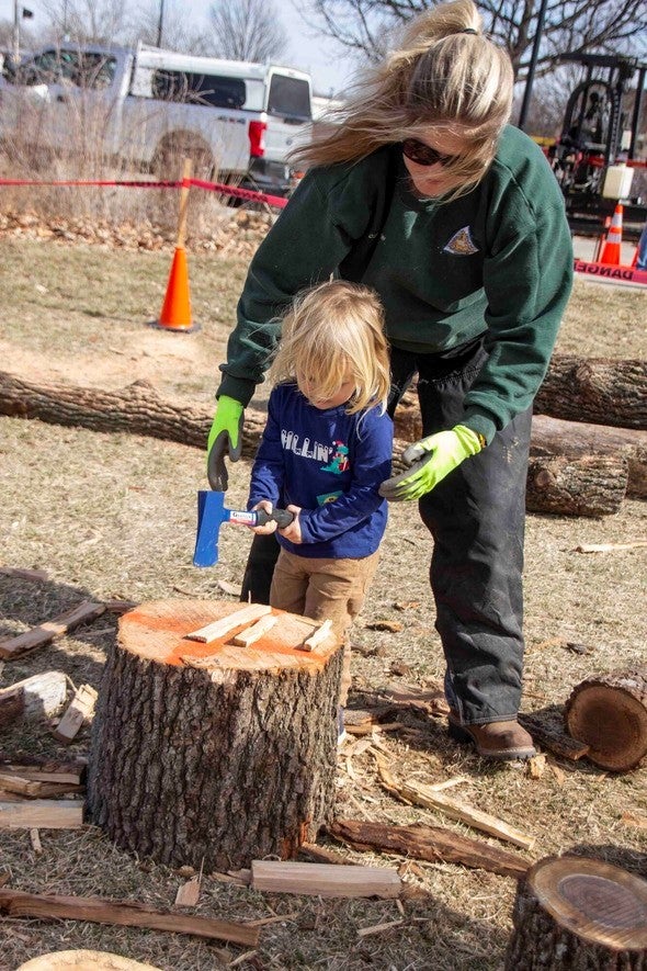 Kid chops wood