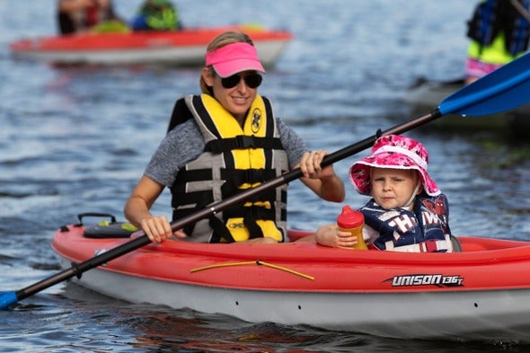 woman and child kayaking