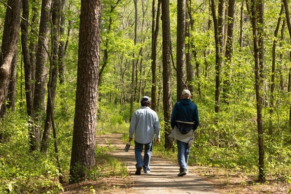 two people walking trail at Meramec Conservation Area