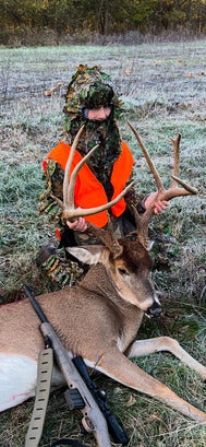 Coleman Wilson poses with his first harvested buck