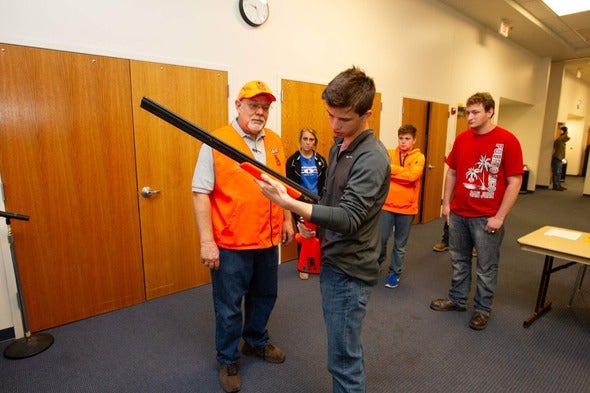 youth doing hunter education skills session