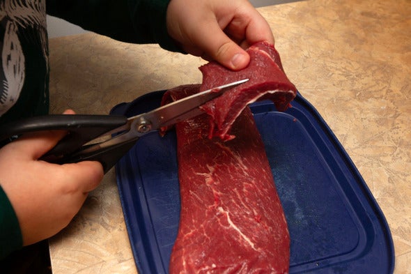 cutting up deer meat