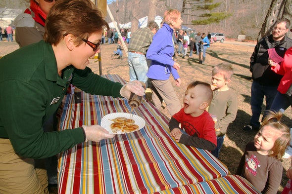 Serving Pancakes at Rockwoods Maple Sugar Festival