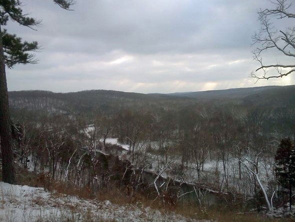 View from bluff overlooking Meramec River at Meramec Conservation Area in winter