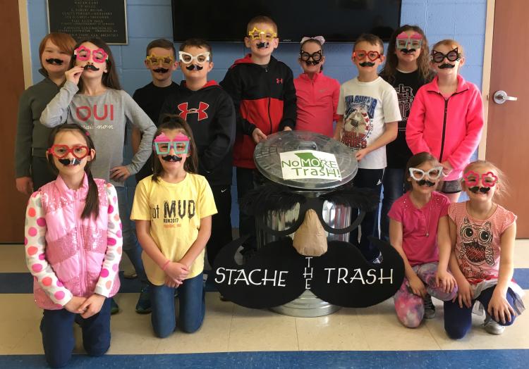 Teacher Jessica Brown and her third graders at Logan-Rogersville Elementary won the 2018 trashcan-decorating contest with their entry, “Stache the Trash!”