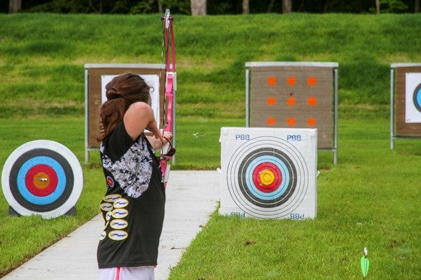 Archer practicing at Busch Archery range