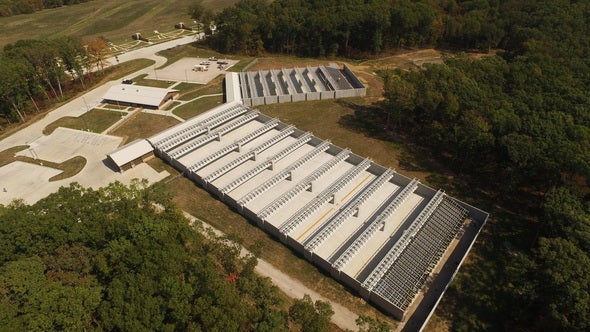 aerial view of the rifle/pistol range at MDC’s brand new Busch Shooting Range 
