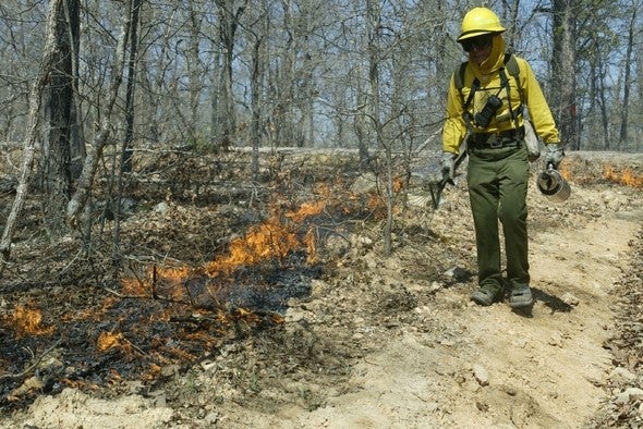 MDC staff demonstrates a prescribed burn during a workshop