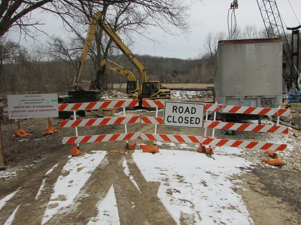 road closed signs at Peno Creek bridge