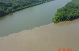 aerial view of Missouri and Osage river confluence at Smoky Waters CA