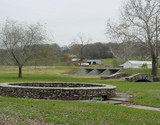 Stone-rimmed pool at hatchery