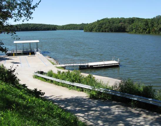 Boat ramp and fishing dock at Moberly (Sugar Creek Lake)