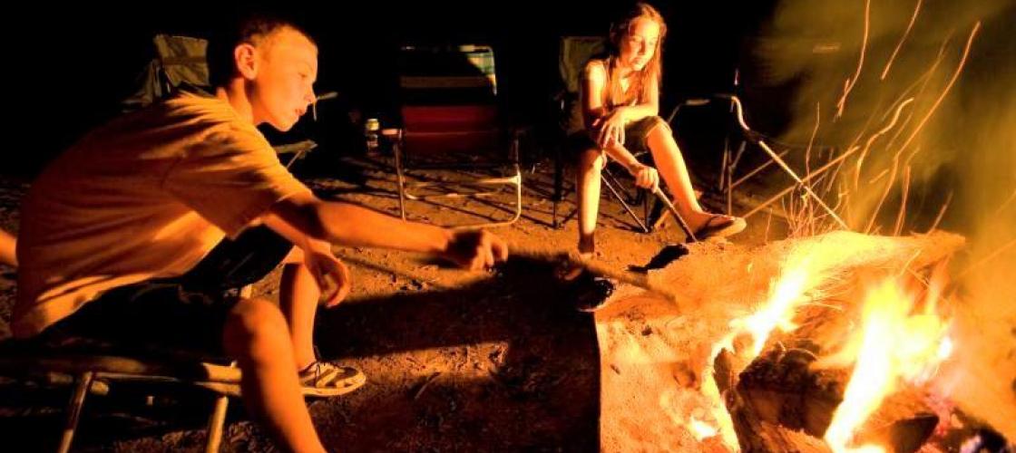 kids around campfire