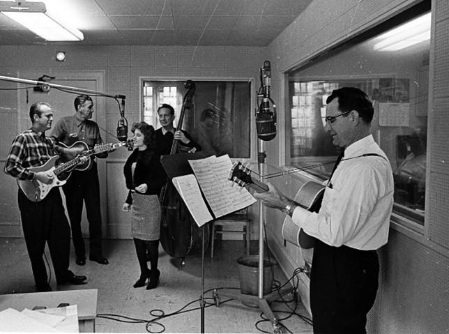 Woody Bledsoe recording with band in studio