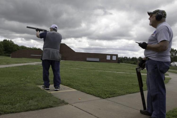 Two men skeet shoot at Andy Dalton Shooting Range