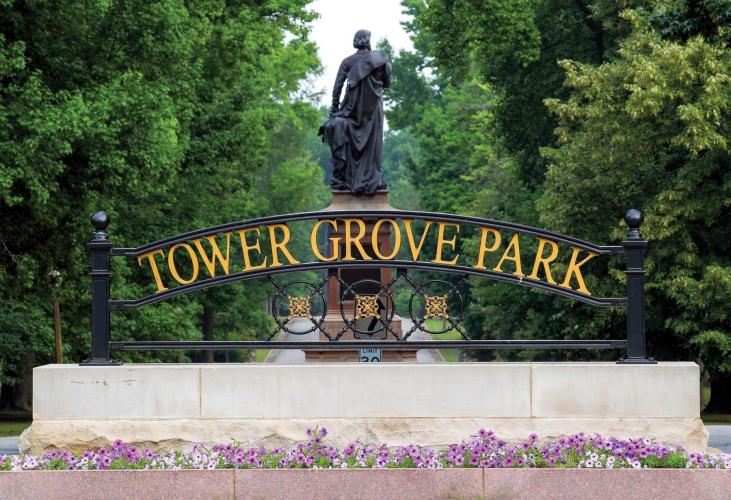Tower Grove Park Sign and Statue 