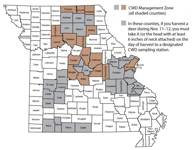 CWD Management Zone Counties and Sampling Counties