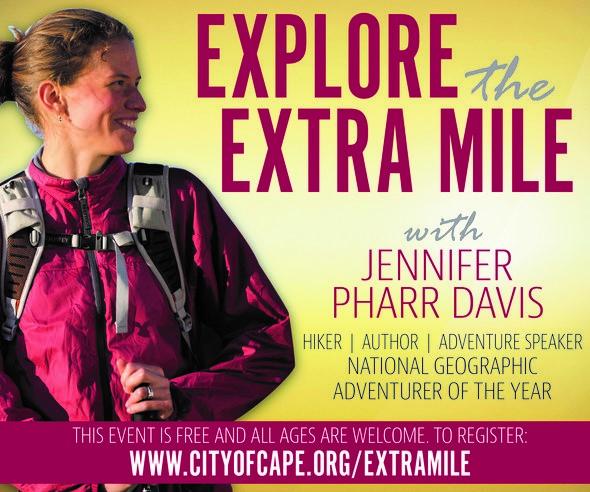 image of Jennifer Pharr Davis in promotional ad for Explore the Extra Mile event