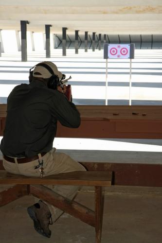 man shooting rifle at Henges range