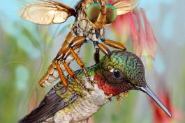 Robber Fly vs Ruby Throated Hummingbird