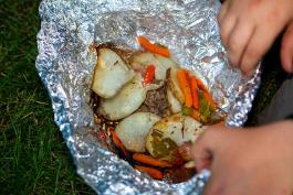 hamburger and veges cooked in tinfoil