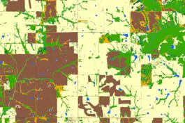 GIS map of grassland, cropland, shrubs, and trees