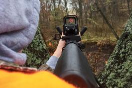 Taking aim through the EOTech gun sight