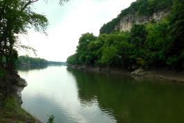 View of Osage-Tavern Access showing bluffs above Tavern Creek as it joins the Osage River