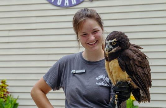 World Bird Sanctuary staff member holds owl