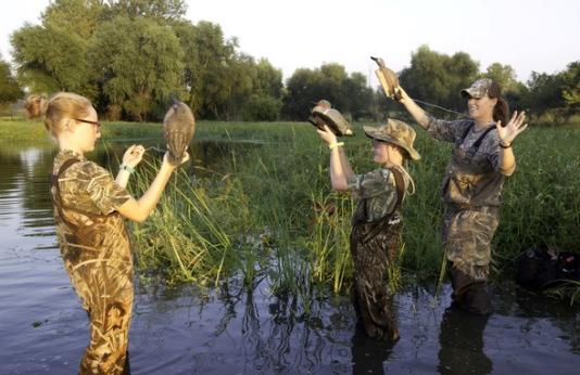 MDC staff teaches boy and girl how to waterfowl hunt
