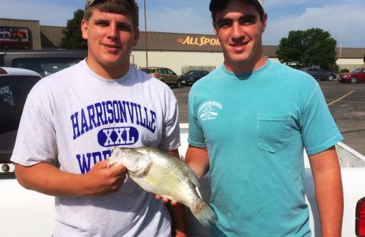 Austin Campbell and Blake Moreland with the state-record white crappie