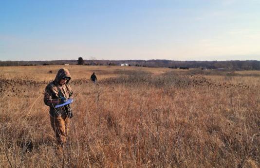 birder and MDC Assistant Resource Scientist Alicia Burke fills out a CBC data sheet near Cole Camp.