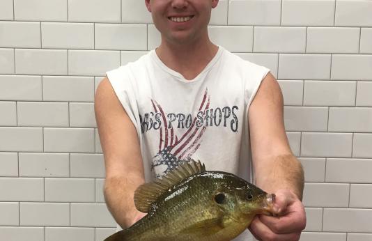 Congratulations to James Lucas on breaking the state record by catching a 1-pound, 1-ounce redear sunfish with a throwline.