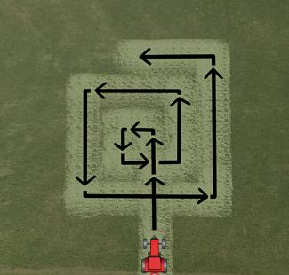 Diagram showing path of tractor for mowing from the inside out.