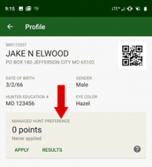 Managed hunt information on the profile page